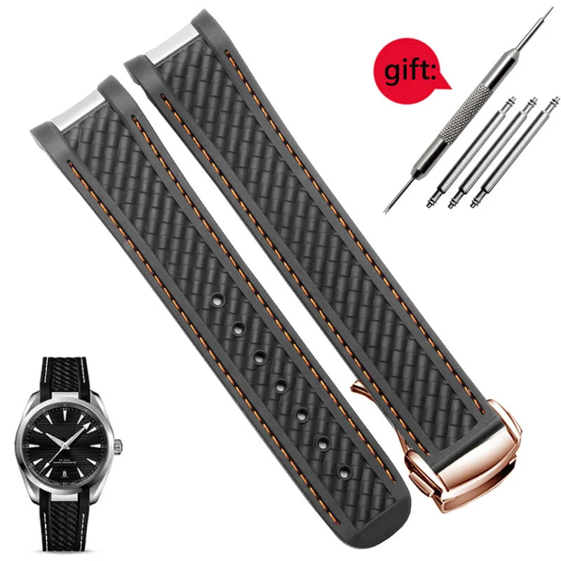 Rubber Watchband For Omega AT150 Seamaster 300 AQUA TERRA Diving watches straps Black Blue Silicone Watch Strap 20mm bracelet