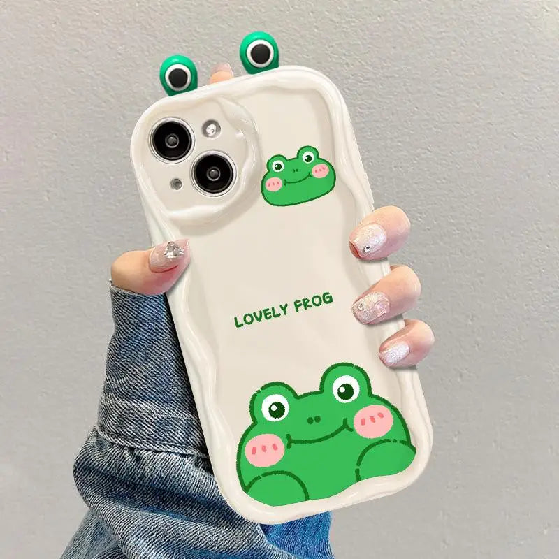 3D Cat Ears Frog Eyes Cute Shy Animal Case for Samsung Galaxy S25 Plus S23 S24 Ultra FE A56 A16 A36 A55 A35 A54 A53 A15 A26 5G