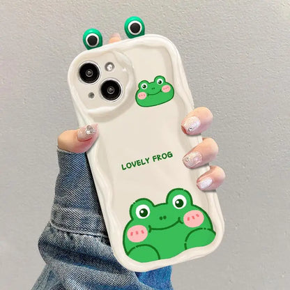 3D Cat Ears Frog Eyes Cute Shy Animal Case for Samsung Galaxy S25 Plus S23 S24 Ultra FE A56 A16 A36 A55 A35 A54 A53 A15 A26 5G