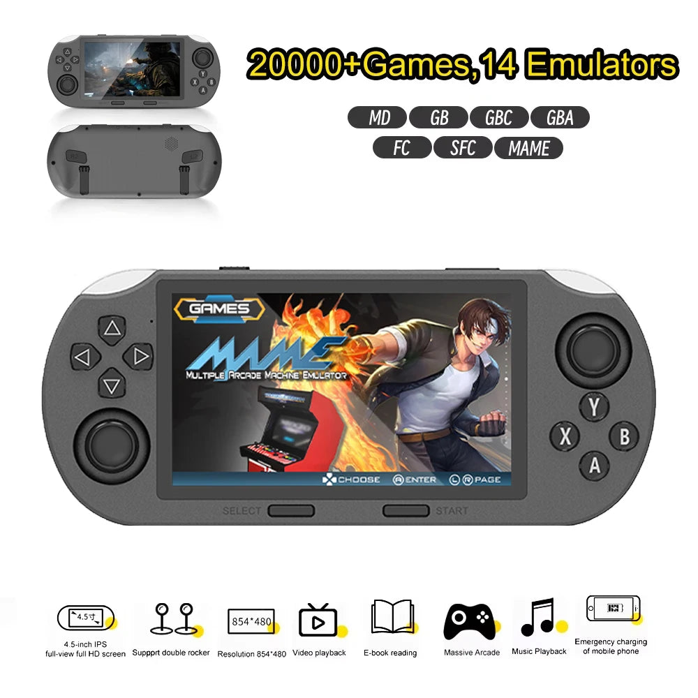 SF3000 Portable Mini Handheld Game Player 4.5 Inch IPS Screen Retro Video Game Console Built-in 20000+ Games for PS1/GBA/SFC