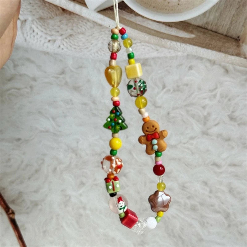 Cute Christmas Tree Phone Chain Pendant Wrist Strap Anti-lost Lanyard For iPhone 16 Decorative Strap Bracelet Phone Accessories