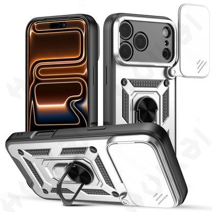 Shockproof Case For iPhone 17 16 15 14 13 12 11 Pro XS Max Plus Camera Lens Cover Phone Case with Ring Stand Armor rotate Cover
