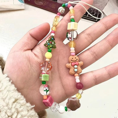 Cute Christmas Tree Phone Chain Pendant Wrist Strap Anti-lost Lanyard For iPhone 16 Decorative Strap Bracelet Phone Accessories
