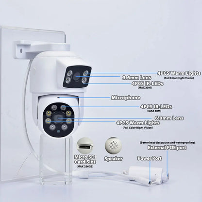 Outdoor Dual Lens 6MP PTZ POE IP Camera CCTV Security Dome Two-Way Audio Color Night Video Surveillance For Nvr System Xmeye