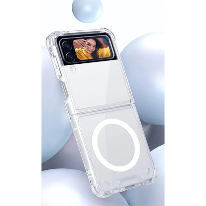 Magnetic Transparent For Samsung Galaxy Z Flip 3/4/5 Magsafe  Case Durable Air-Cushioned Support Wireless Charging Phone Case