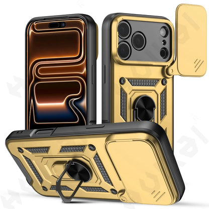 Shockproof Case For iPhone 17 16 15 14 13 12 11 Pro XS Max Plus Camera Lens Cover Phone Case with Ring Stand Armor rotate Cover