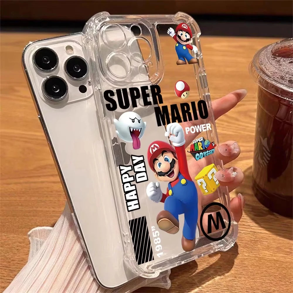 Cartoon S-Super M-Marios Quadrangle Anti Fall Phone Case For iPhone 16 Pro Max 15 14 Plus 13 12 11 Pro Shockproof Silicone Cover