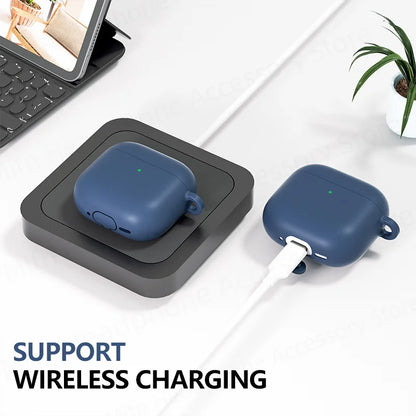 for 2024 AirPods 4 earbuds Solid color Earphone Protector cases with keychain liquid silicone soft for New AirPods 4 ANC Cases