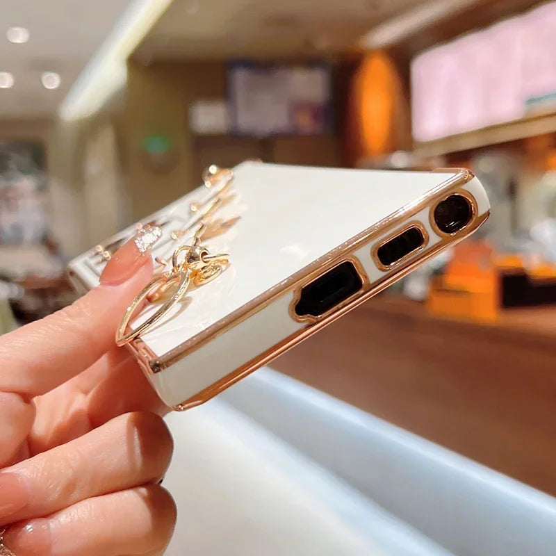 For Samsung Galaxy S23 S22 S21 Ultra A52 A53 FE A54 A23 A12 A 52S 53 54 5G Plated Silicone Love Bracelet Case