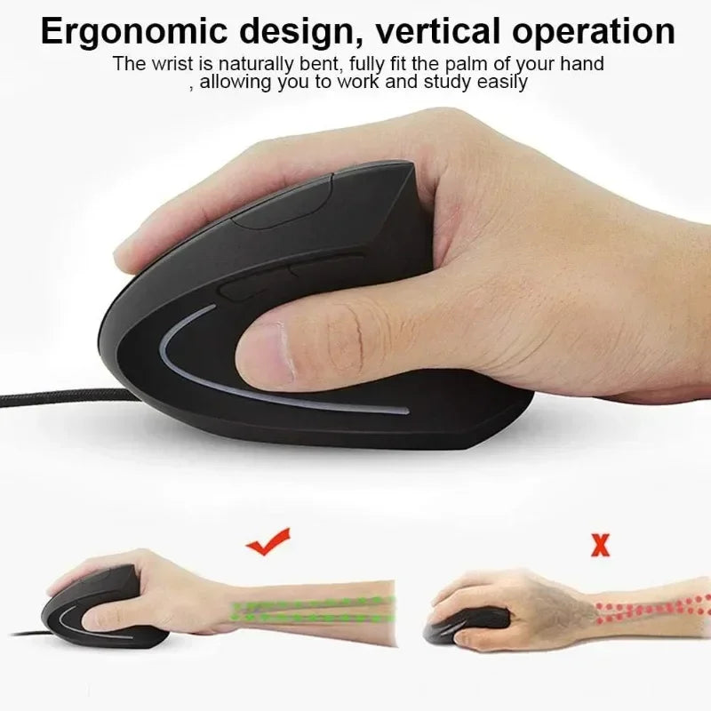 Vertical Optical Mouse Ergonomic Design 4 Level DPI Adjustable USB LED Wired Gaming Mouse for Windows Laptop PC