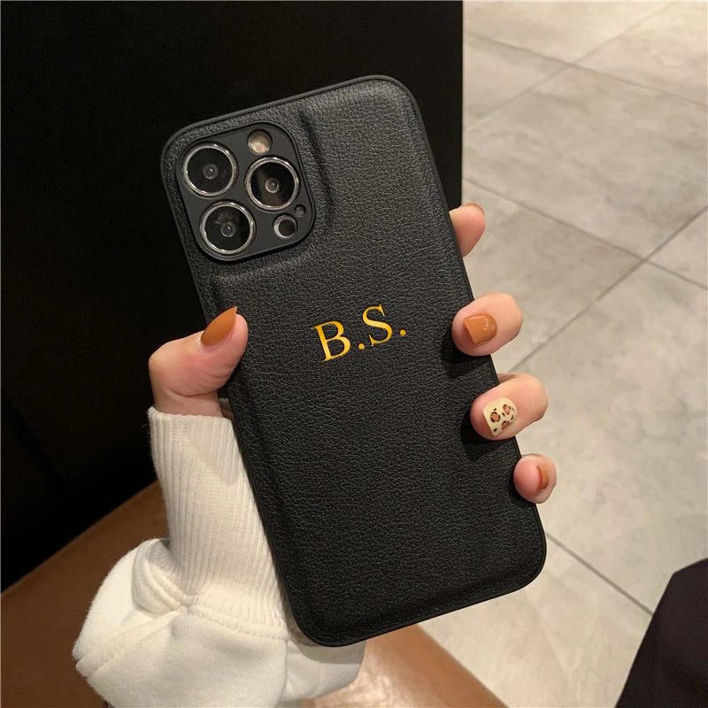 Personalized Phone Case For iPhone 16 15 14 13 12 11 Pro Max Plus Luxury PU Leather Customized Initials Name Gift Cover