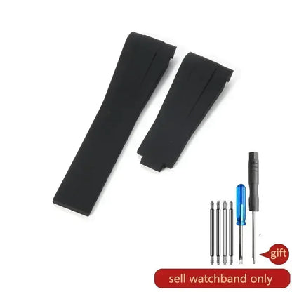 High Quality Black Green Red Blue White Colored Style Silicone Watchband Curved Interface for Rolex Datejust Submariner Strap