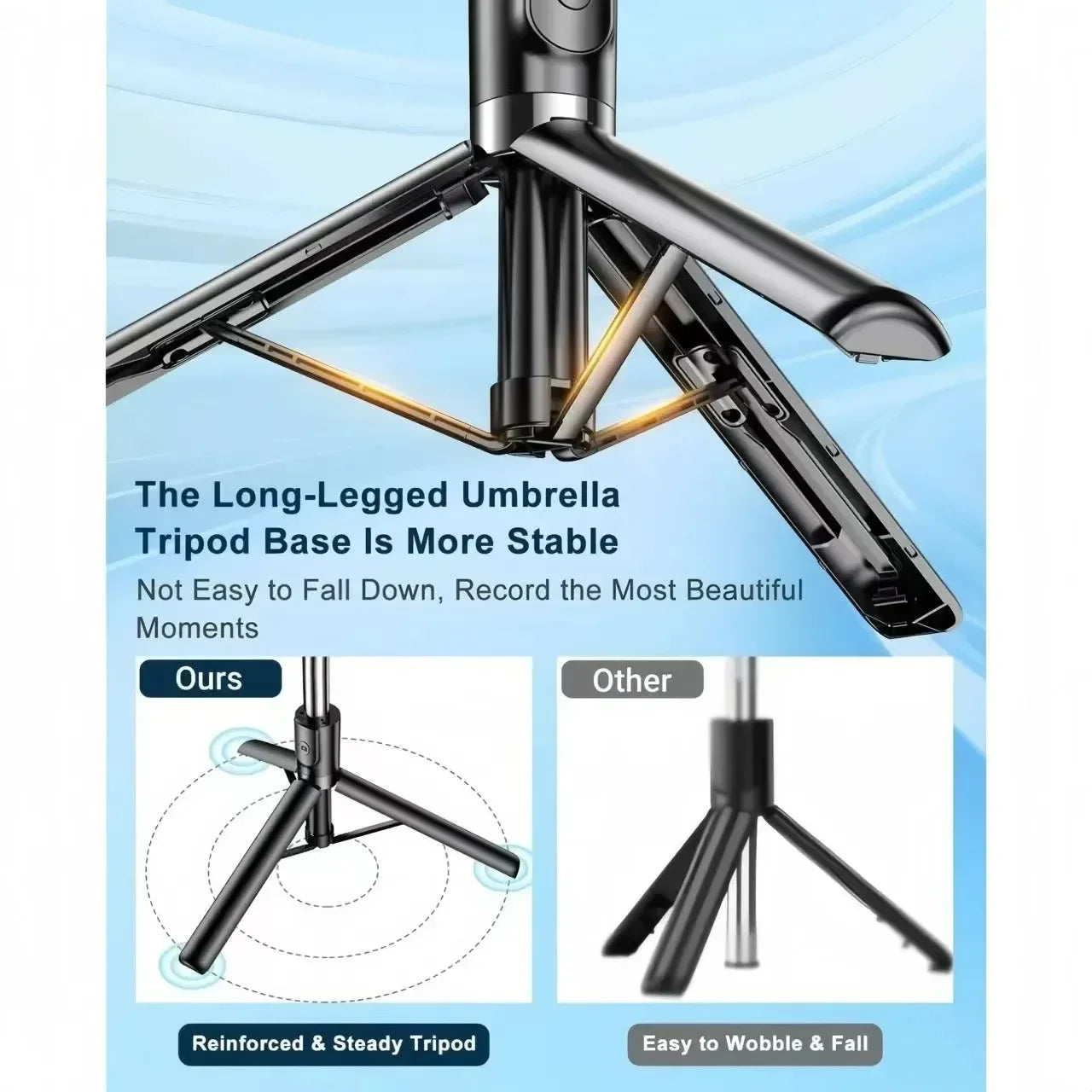 Portable selfie stick tripod, adjustable beauty fill light Bluetooth remote control for iPhone Samsung phone