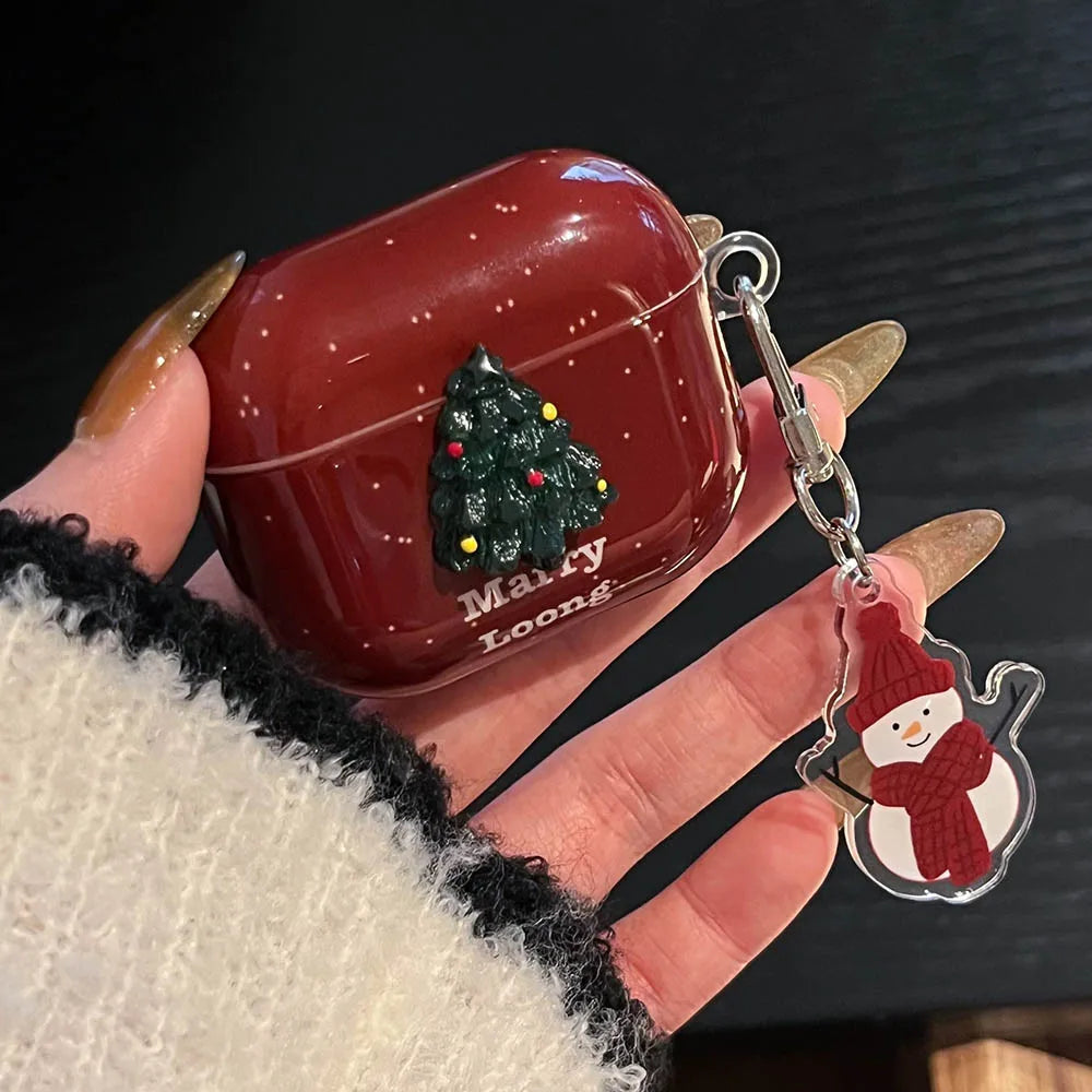 Merry Christmas Tree New Year Soft Cover For AirPods 4 ANC AirPods 1 2 3 Pro 2 Protective Case With Snowman Keychain Xmas Gift