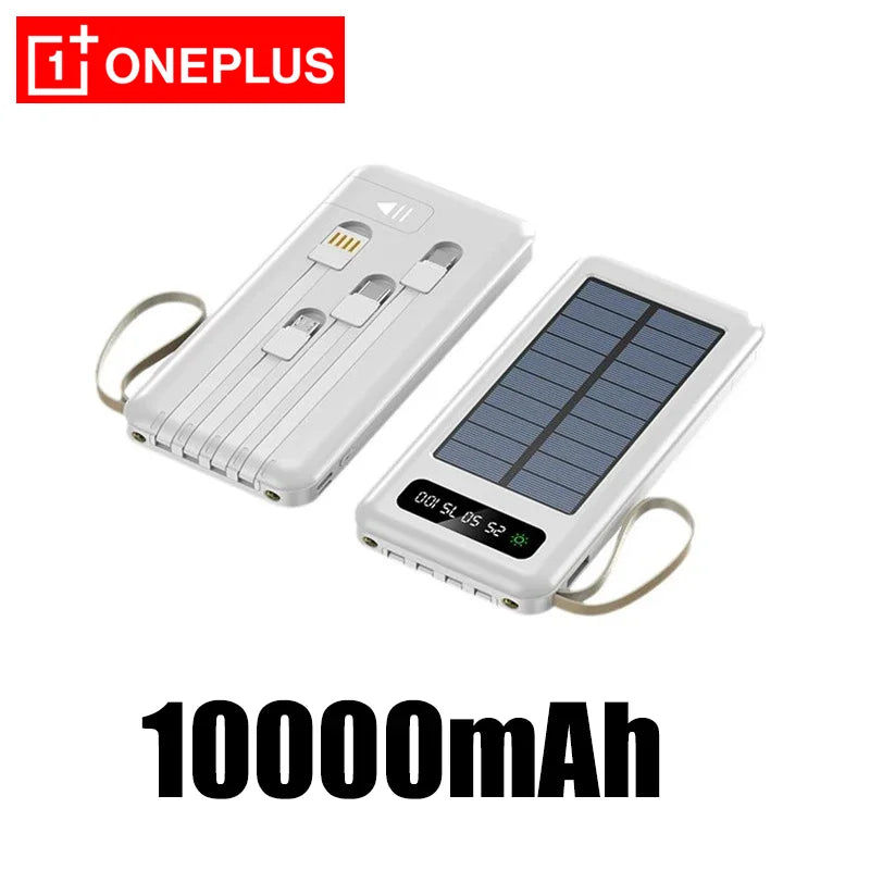 OnePlus Solar Power Bank 50000mAh Large Capacity Mobile Power Fast Charging Battery Dual USB 4 Cables For iPhone Samsung Huawei