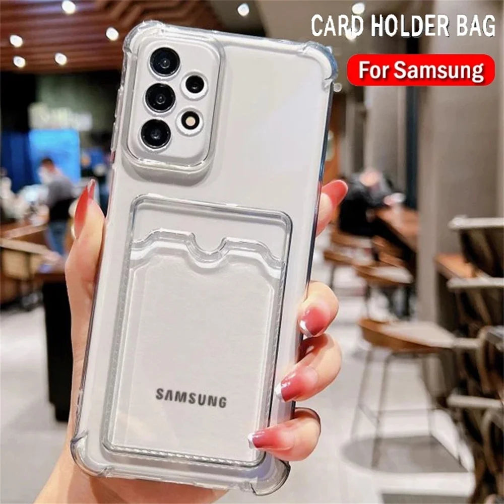 Card Bag Wallet Case for Samsung Galaxy S25 S24 S23 S22 S21 Ultra Plus FE A54 A53 A13 A14 A52 A34 A32 A72 5G Clear Cover Funda