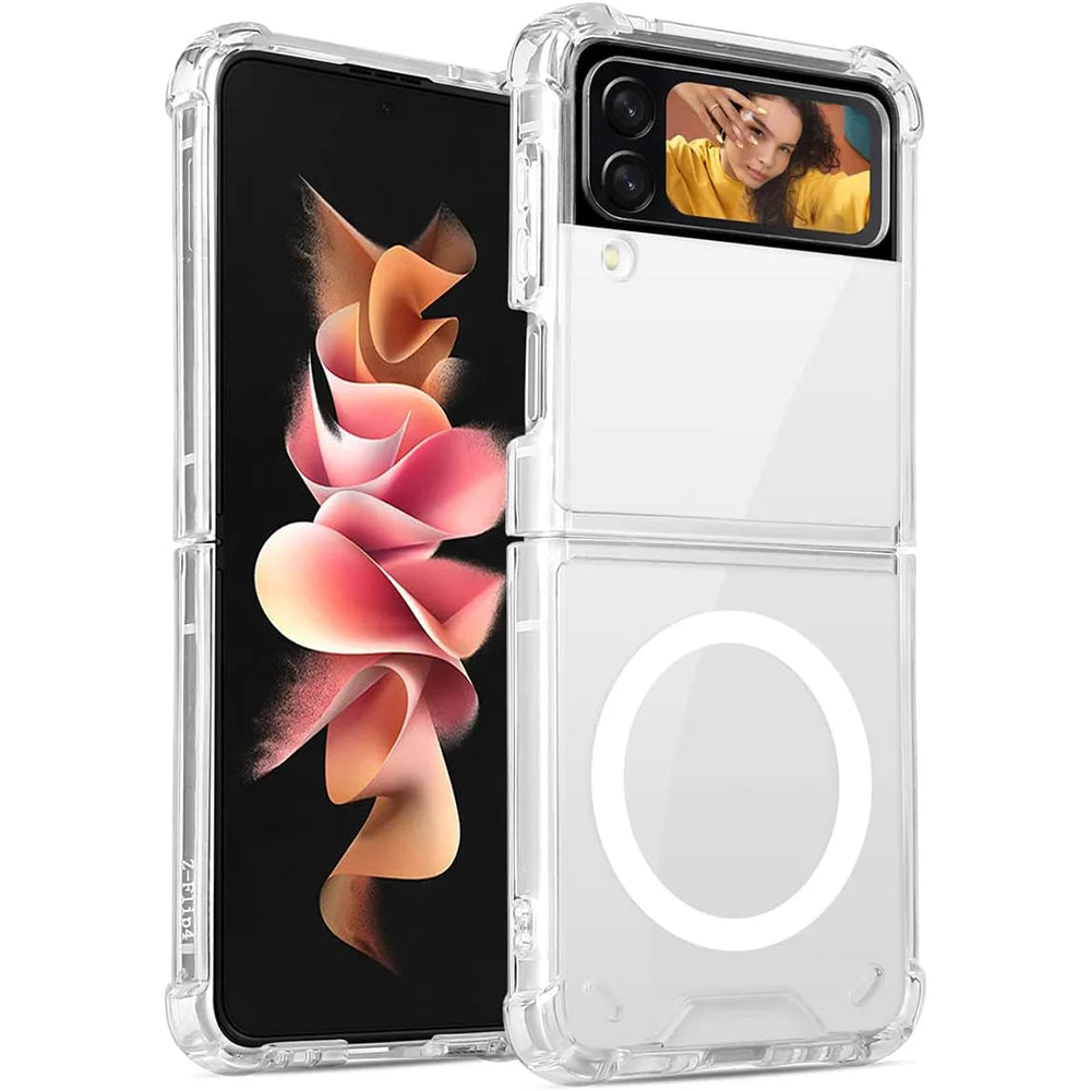 Magnetic Transparent For Samsung Galaxy Z Flip 3/4/5 Magsafe  Case Durable Air-Cushioned Support Wireless Charging Phone Case