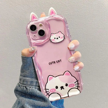 3D Cat Ears Frog Eyes Cute Shy Animal Case for Samsung Galaxy S25 Plus S23 S24 Ultra FE A56 A16 A36 A55 A35 A54 A53 A15 A26 5G