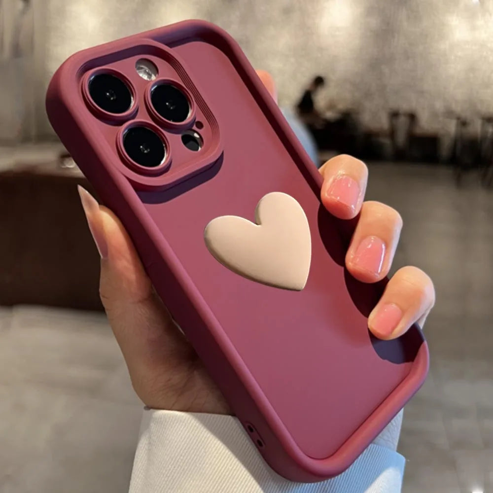 Luxury Cute 3D Love Heart Silicone Phone Case For iPhone 17 Air 16 15 13 12 11 14 Pro Max XR 16 Plus Shockproof Candy Back Cover