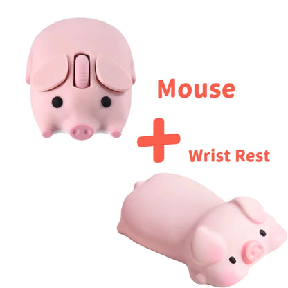 Cartoon Pig Design Computer Mouse Dual-mode 2.4G+Bluetooth Cute Ergonomic Optical Mice Game Laptop PC Universal For Girl Gift