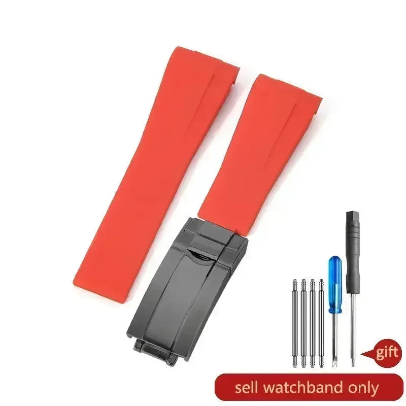 High Quality Black Green Red Blue White Colored Style Silicone Watchband Curved Interface for Rolex Datejust Submariner Strap