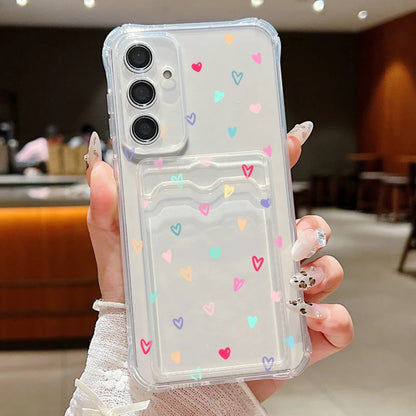 Card Bag Wallet Case For Samsung Galaxy S25 Edge S24 Ultra S23 S24 FE A55 A35 A25 A15 A16 A56 5G A06 Tiny Hearts TPU Phone Cover