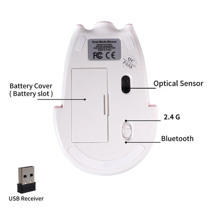 Cartoon Pig Design Computer Mouse Dual-mode 2.4G+Bluetooth Cute Ergonomic Optical Mice Game Laptop PC Universal For Girl Gift