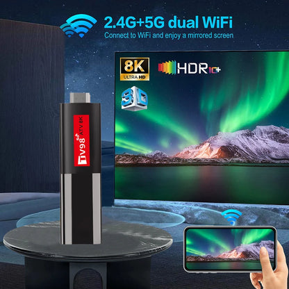 TV98 ATV 8K Mini TV Stick Android 14 Allwinner H618 Quad Core Cortex A53 Support 8K 4K Wifi 6 BT 5.0 Voice Remote Smart TV Box