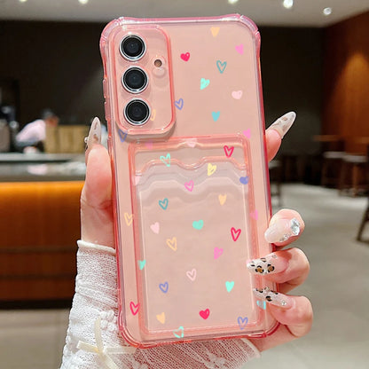 Card Bag Wallet Case For Samsung Galaxy S25 Edge S24 Ultra S23 S24 FE A55 A35 A25 A15 A16 A56 5G A06 Tiny Hearts TPU Phone Cover