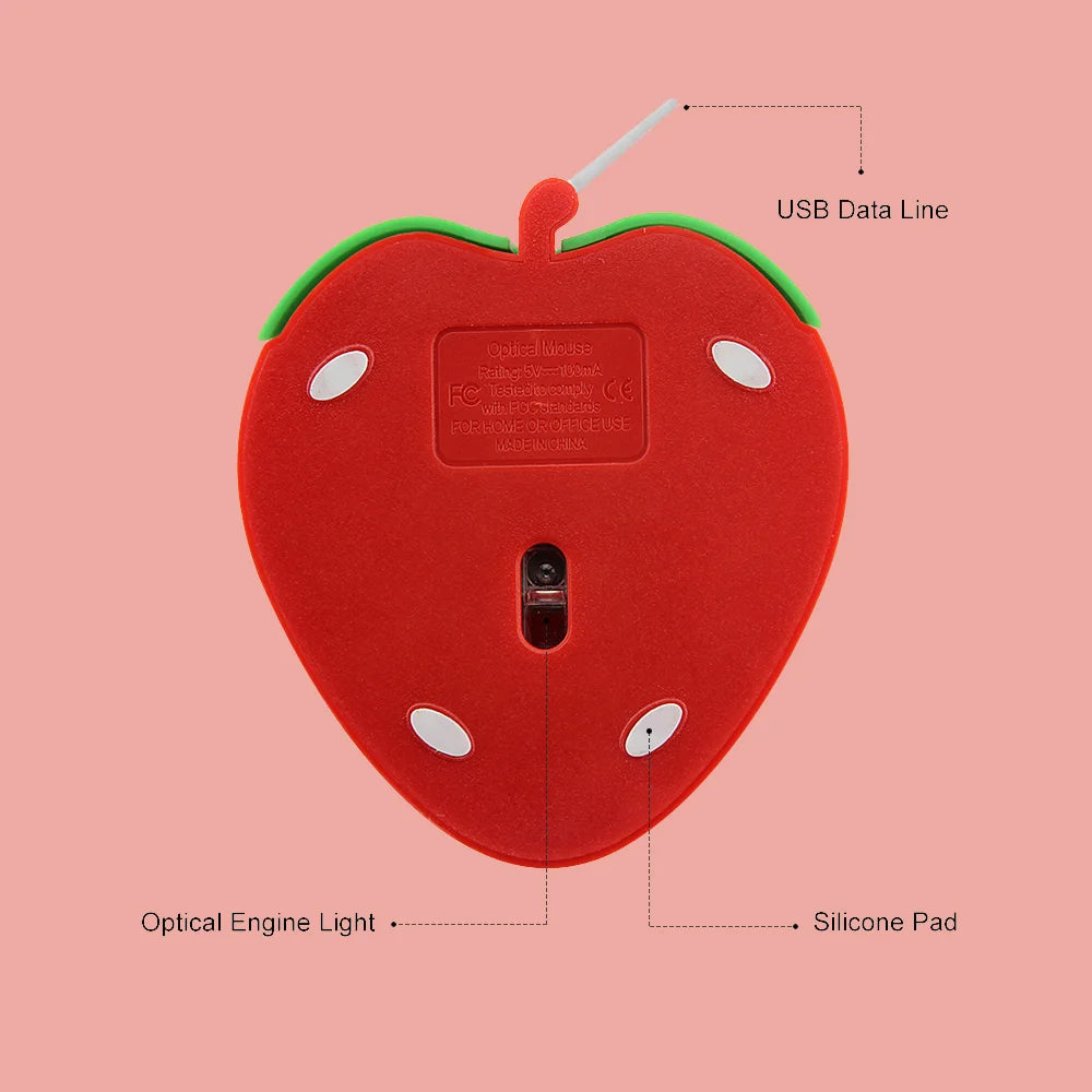 Pink Strawberry Small Optical Mouse Cute Creative Cartoon PC Computer Office Mice Girls Gift Mause for Office Laptop Desktop