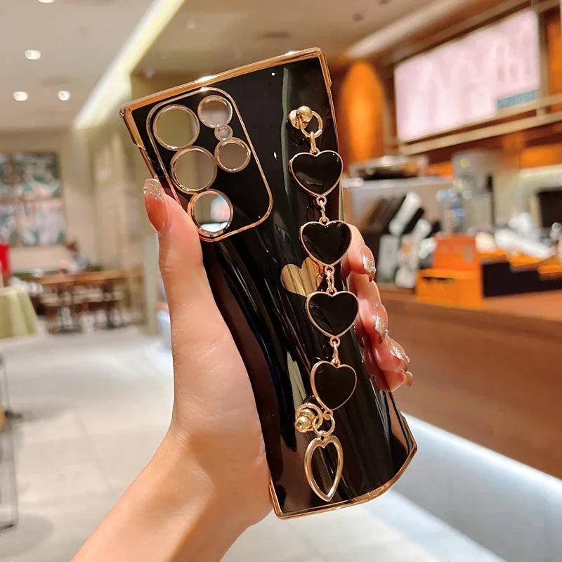 For Samsung Galaxy S23 S22 S21 Ultra A52 A53 FE A54 A23 A12 A 52S 53 54 5G Plated Silicone Love Bracelet Case