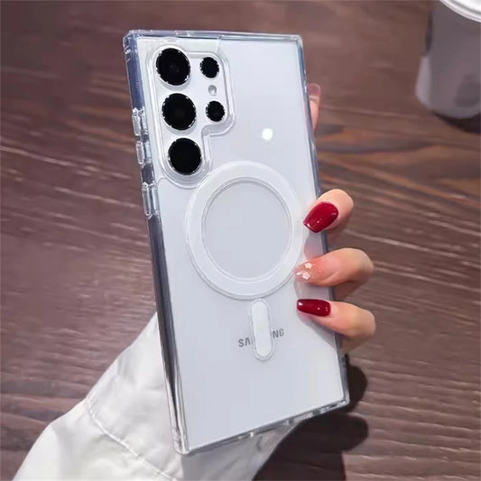 Luxury MagSafe Magnetic Wireless Charge Case For Samsung Galaxy S25 S24 S23 S21 FE S22 Plus Ultra Shockproof Clear Acrylic Cover