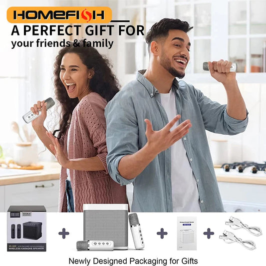 YS203 Portable Bluetooth Speaker, dual-microphone wireless Karaoke all-in-one machine, outdoor family party Bluetooth speaker