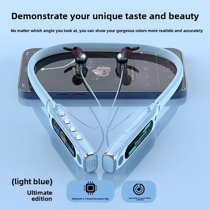 Neck-hanging outdoor sports Bluetooth headset Hidden TF card LCD digital display Long battery life Large capacity battery headse