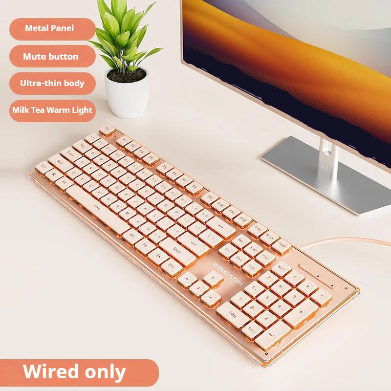 EWEADN V3 Gaming USB only Wired film Keyboard, 104 Keys Full Size All-Metal Panel, for Games and Office, Desktop, Laptop