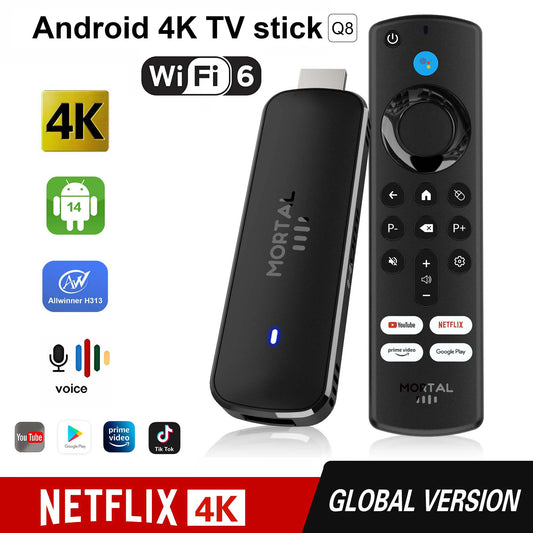 Android14 TV Stick  Mortal Q8 Global Version  Allwinner H313 Chip Wifi6 Voice Remote 8K 4K@60fps YouTube Stream TV stick 2G8G16G