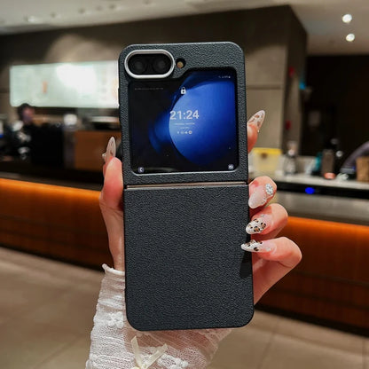 Leather Texture TPU Case For Samsung Z Flip7 Flip6 Flip5 Shockproof Folding Soft Phone Cover For Samsung Galaxy Z Flip 7 6 5 4 3