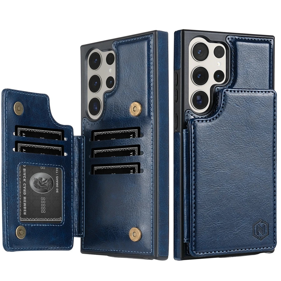 Wallet Magnetic Double Buckle RFID Blocking Card Slot Leather Case For Samsung Galaxy S25 Ultra S24 FE S23 Plus S22 S21 S20 FE
