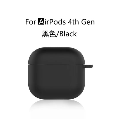 for 2024 AirPods 4 earbuds Solid color Earphone Protector cases with keychain liquid silicone soft for New AirPods 4 ANC Cases