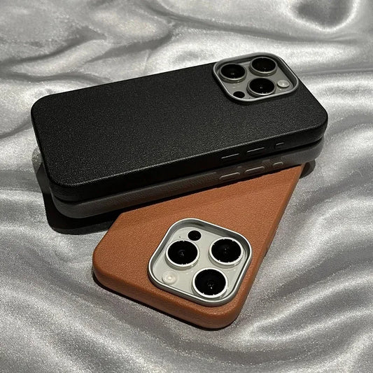 Luxury Matte Leather Phone Case For iPhone 16 15 14 13 12 11 Pro Max X XS Max XR 7 8 Plus SE2 Lens Protection Shockproof Cover
