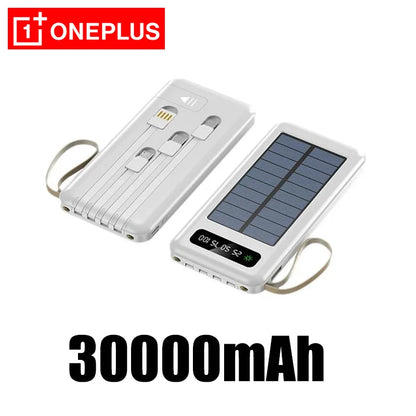OnePlus Solar Power Bank 50000mAh Large Capacity Mobile Power Fast Charging Battery Dual USB 4 Cables For iPhone Samsung Huawei