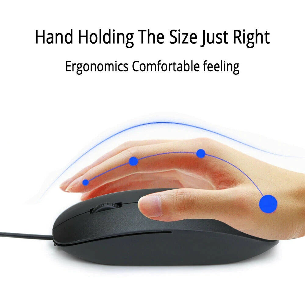 Wired USB Optical Mouse for PC Laptop Computer Scroll Wheel Mice Black