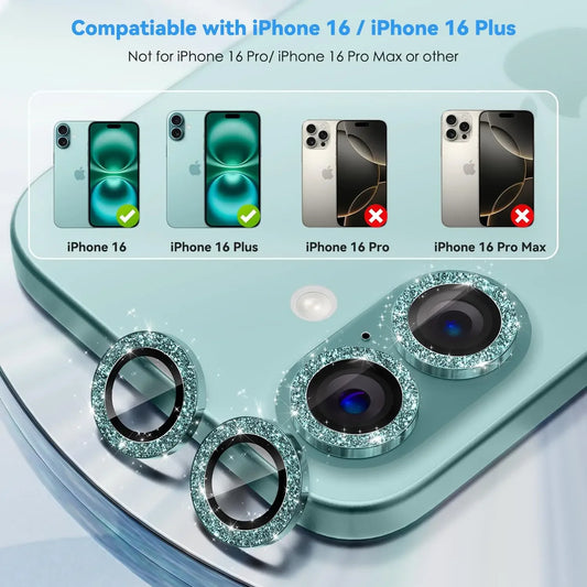 2-3Pcs For IPhone 16 15 14Pro Max Camera Lens Protector [Glitter Decoration] Ultra-HD Tempered Glass Cover Protective Ring
