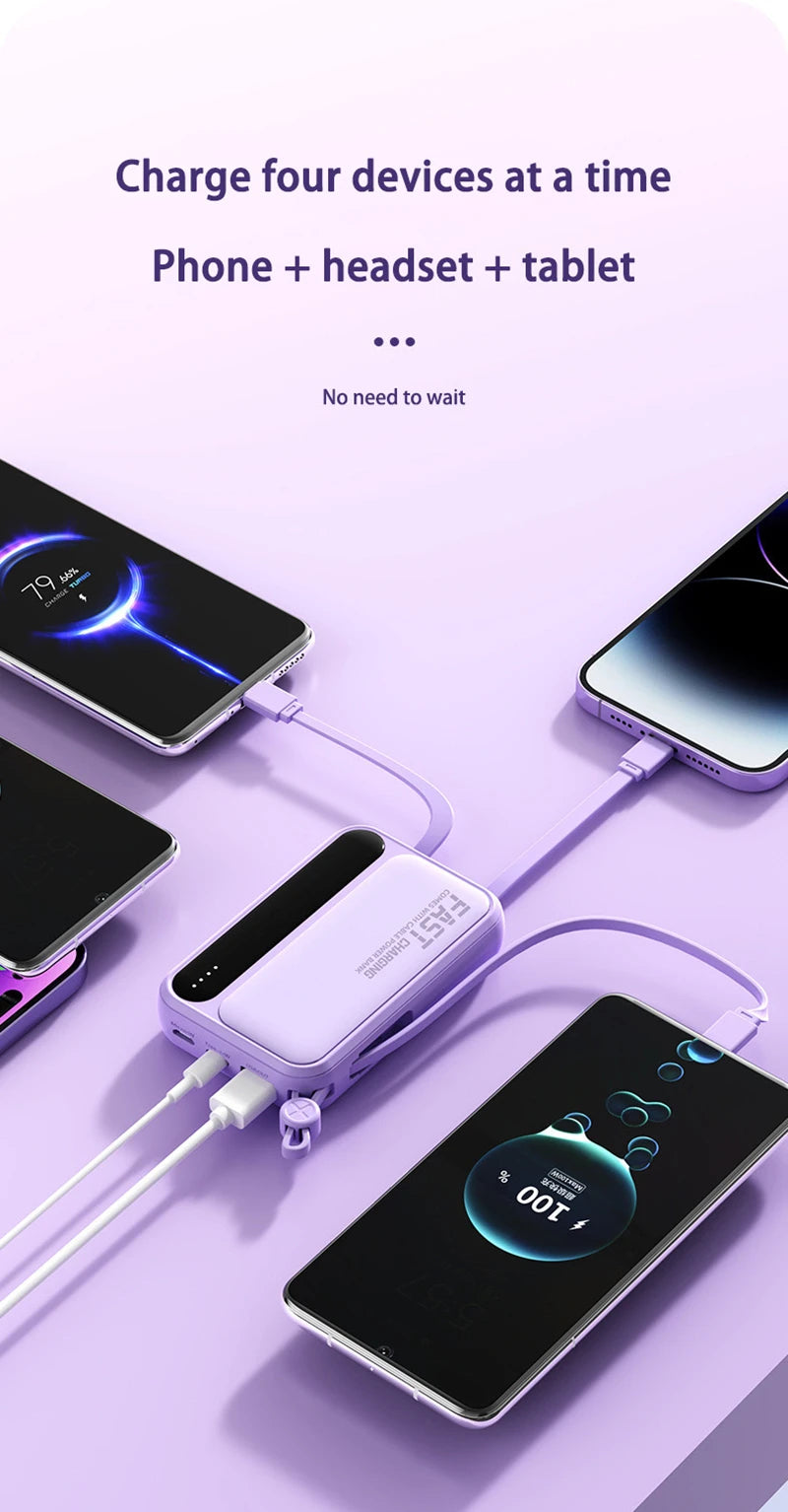 Oneplus Built in Cables Power Bank 4 In1 50000mAh Large Capacity Intelligent Digital Display Light Portable Battery For Samsung