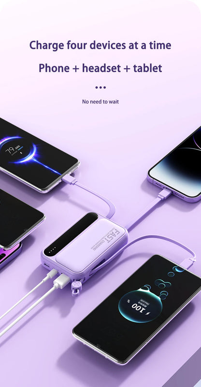 Oneplus Built in Cables Power Bank 4 In1 50000mAh Large Capacity Intelligent Digital Display Light Portable Battery For Samsung