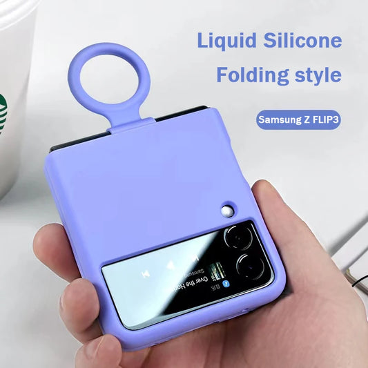 Liquid Silicone Ring Holder Case for Samsung Galaxy Z Flip 3 4 5G Flip4 Flip3 Flip2 Flip1 Foldable Full Protection Fashion Cover
