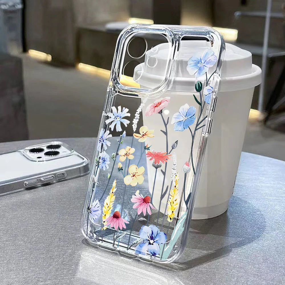 Cute Flower Clear Case For Samsung Galaxy A56 A36 5G Case S25 Ultra S24 FE S23 S22 S21 A55 A16 A35 A26 A06 Shockproof Back Cover