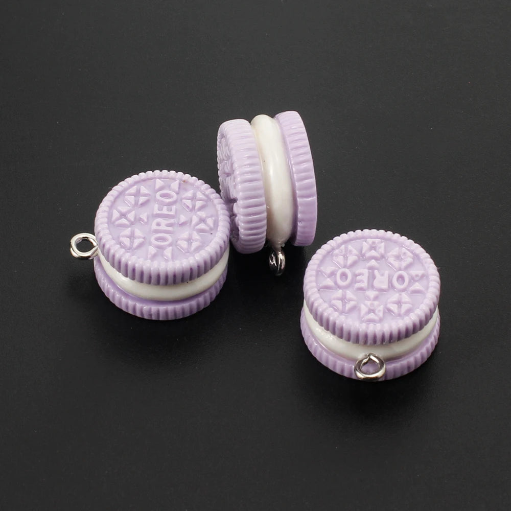 10pcs Macaron Biscuits Cookies Resin Charms Chocolates Snacks Food Pendants for Earrings Keychain Diy Jewelry Making Supplies