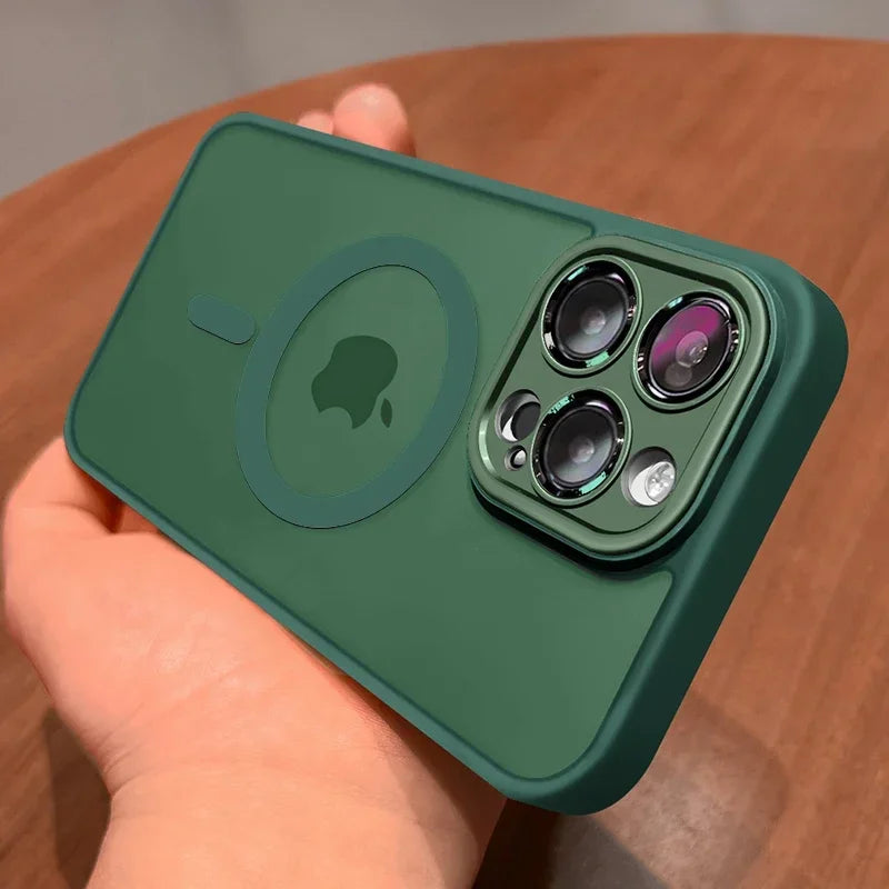 Luxury Armor Magnetic Matte Translucent Case For iPhone 16 15 14 Plus 13 12 11 Pro Max Case For Magsafe Wireless Charge Cover