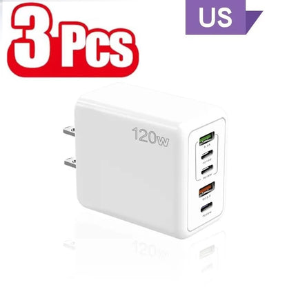 120W Multi Ports USB Charger Fast Charging Type C Mobile Phone Charger For iPhone 15 Huawei Samsung Xiaomi Quick Charge Adapter